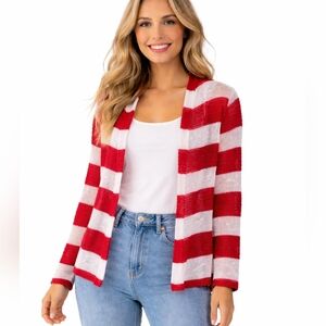 Candy Cane Striped Open Front Cardigan Christmas Festive Holiday Retro Threads L